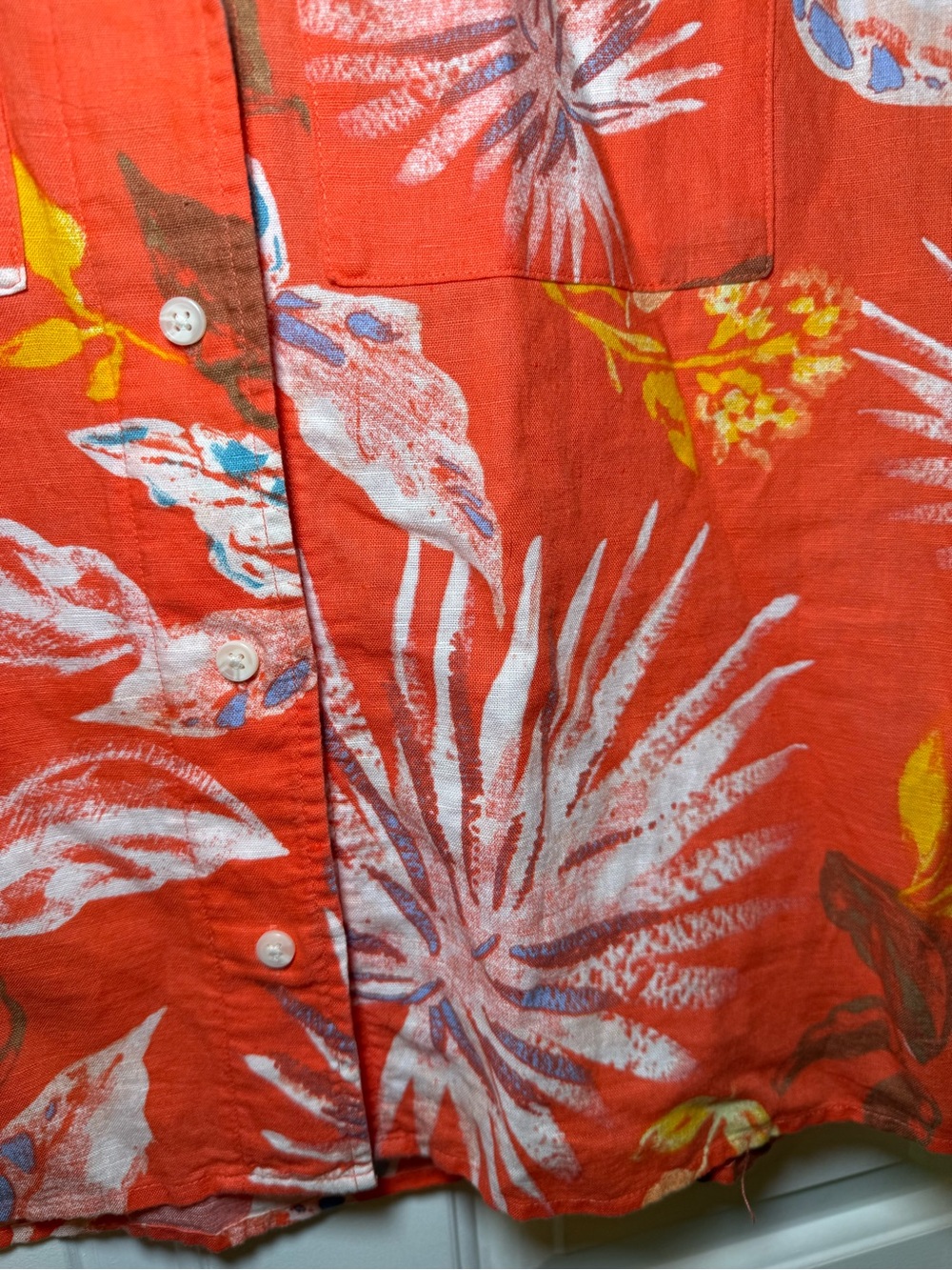 Gap Woman’s XL Camp Shirt Bright Orange Yellow Floral Linen Classic Tropical - Picture 6 of 9